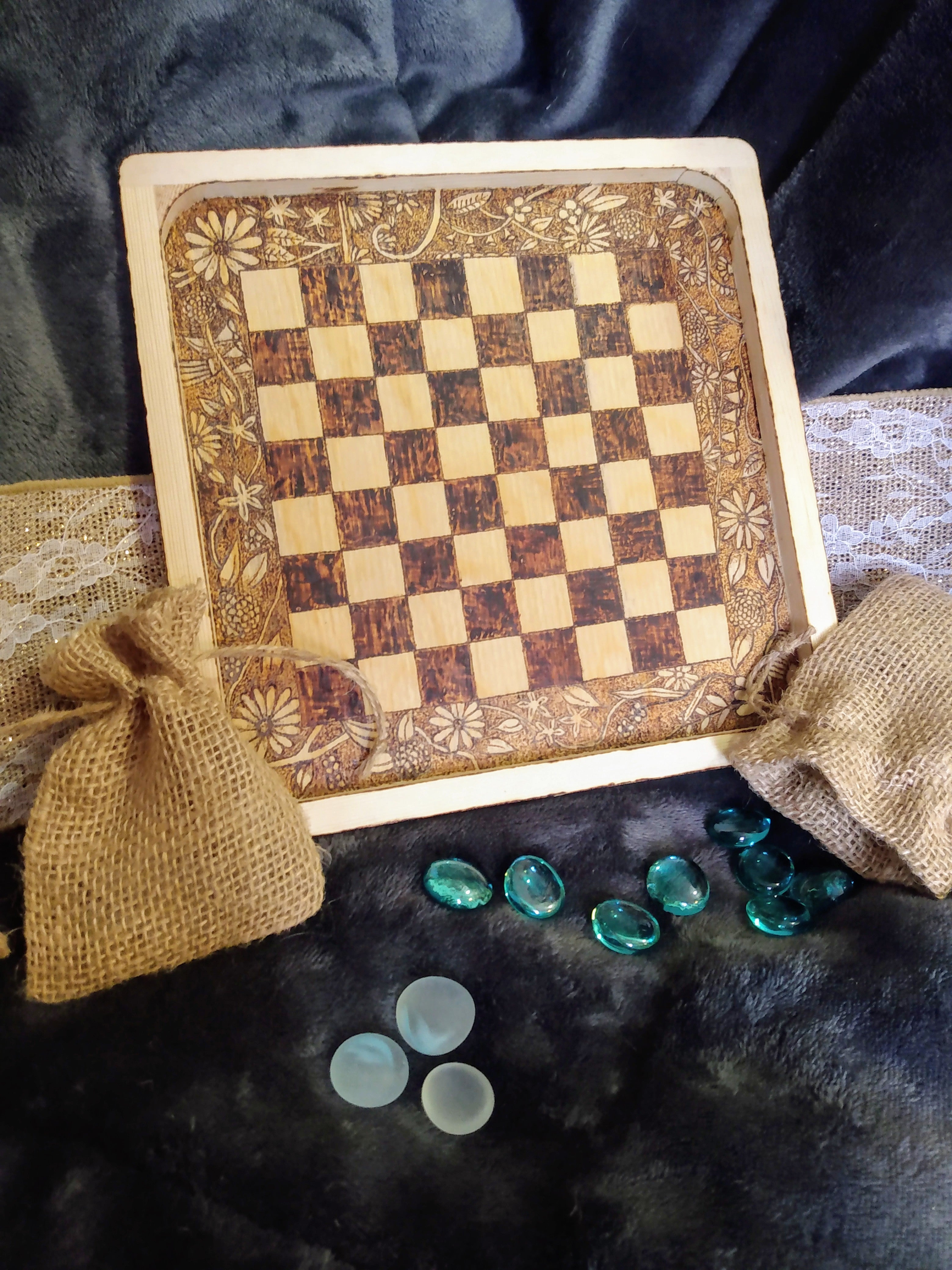 Hand Burnt Checker Board Set