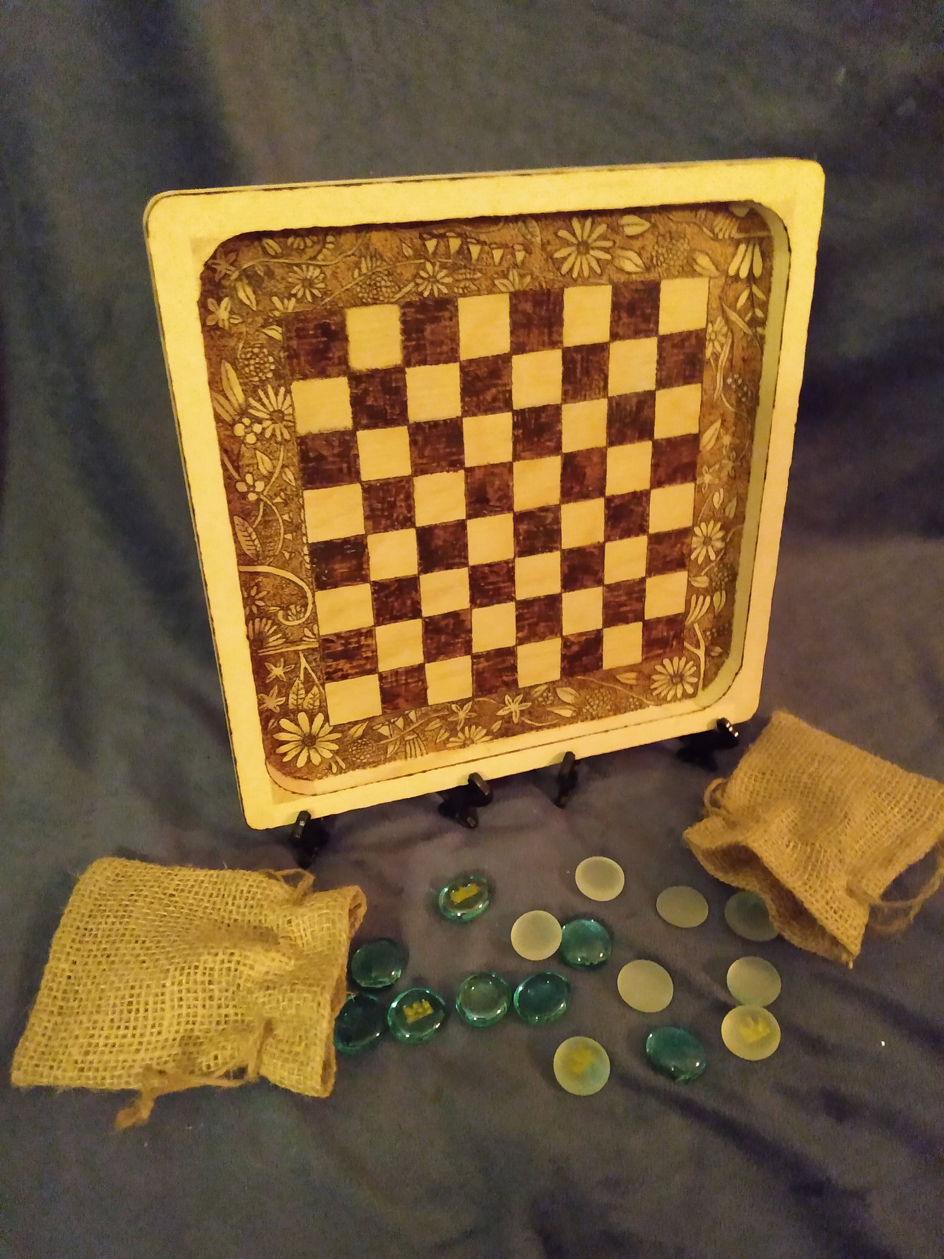 Hand Burnt Checker Board Set